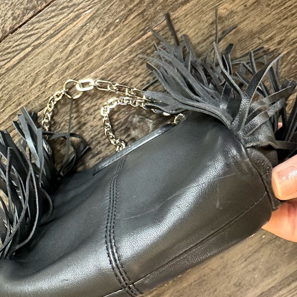 Maje Black Leather M Bag Fringe Top Handle Handbag Purse - Picture 5 of 11